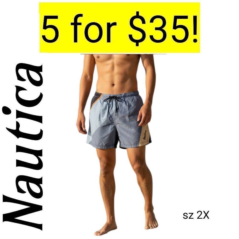 Nautica Swimwear Blue Swim Trunks With Pockets Shorts on Sale 5 for 35